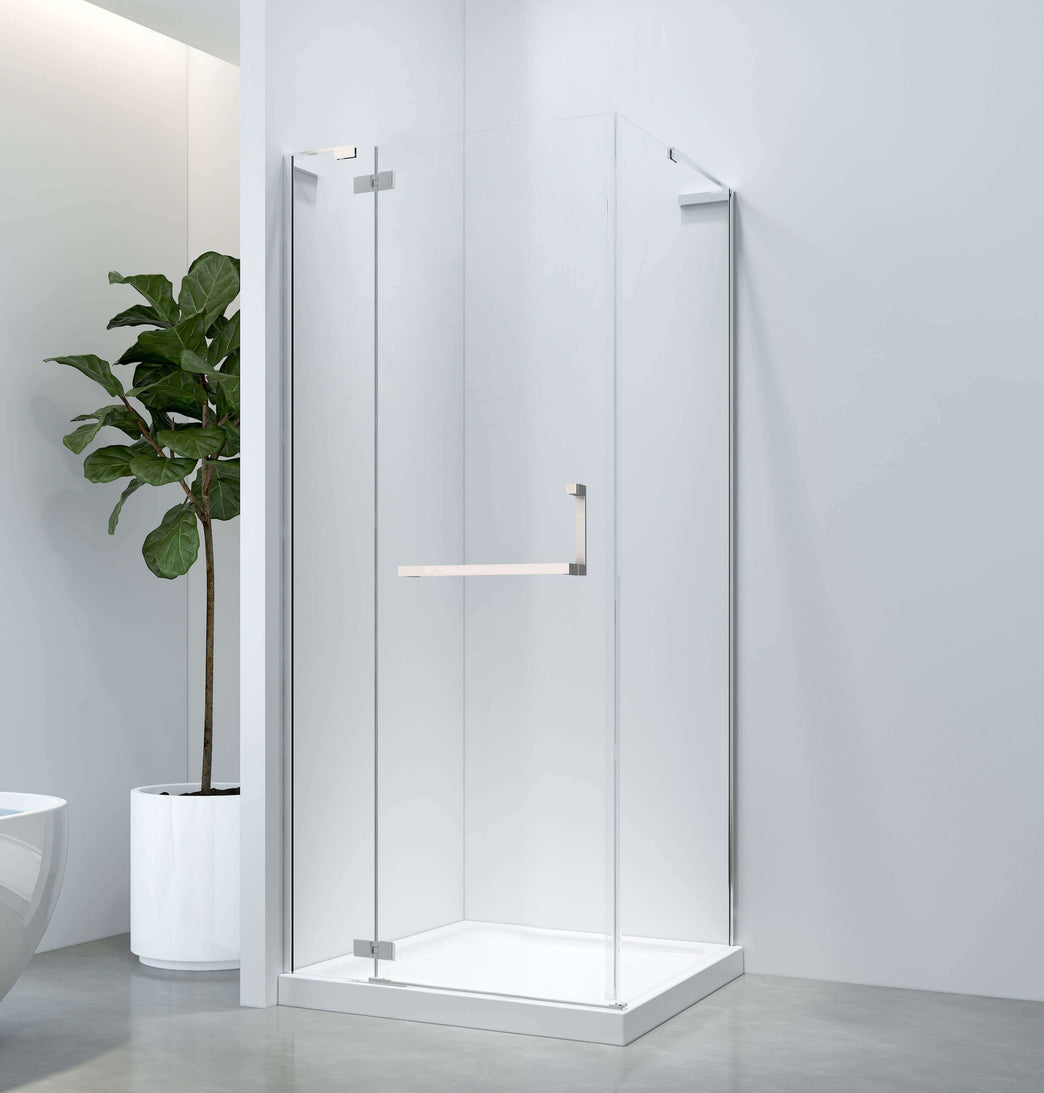 Shower (Base and Glass included) chrome 36"X36" in corner -Right wall left window-