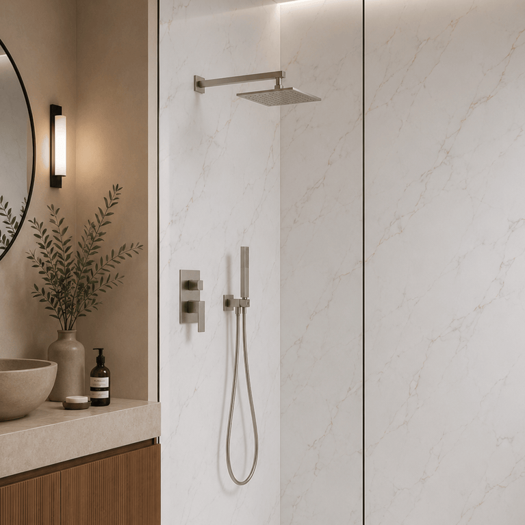 Robinetterie CASCATA de douche - carré acier brossé