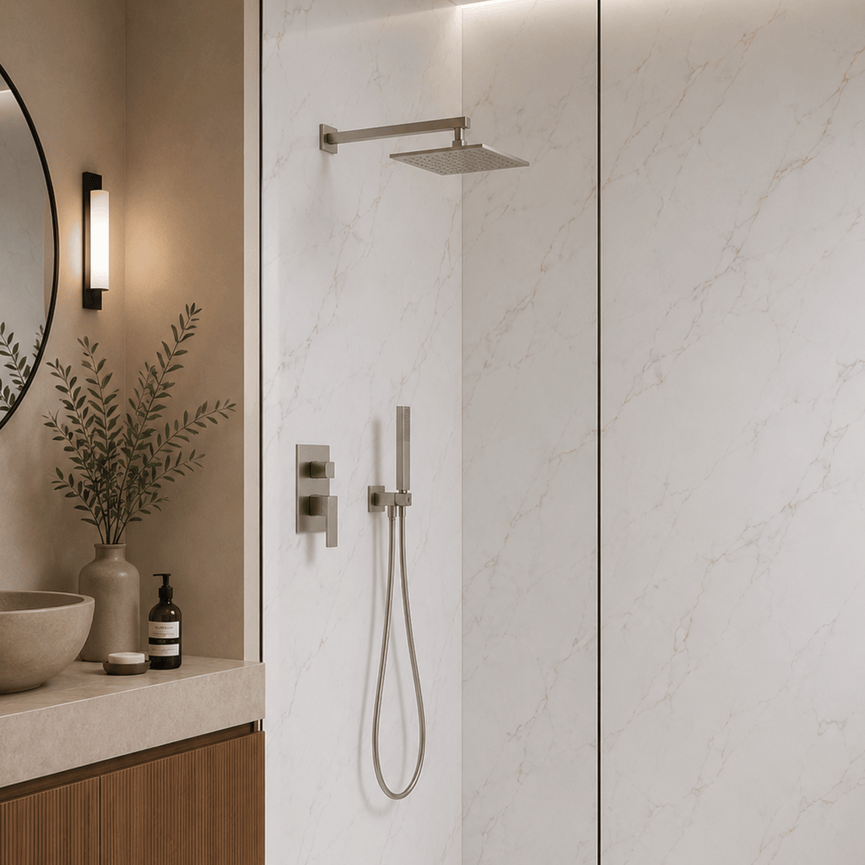Robinetterie CASCATA de douche - carré acier brossé