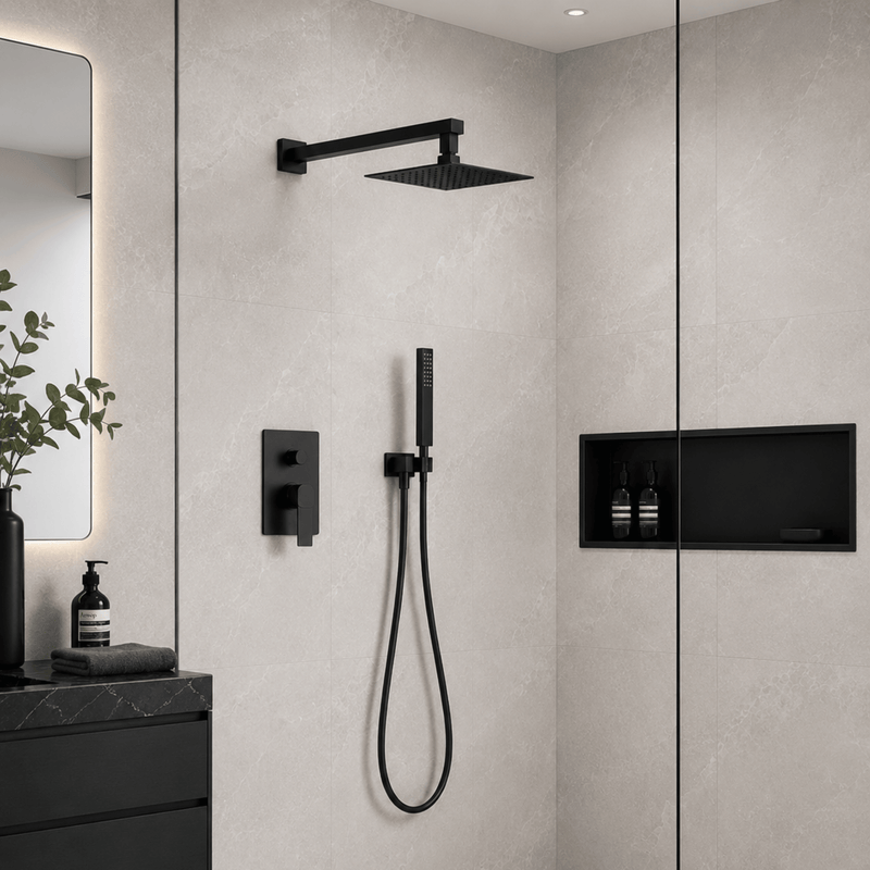 Robinetterie CASCATA de douche - carré noir mat