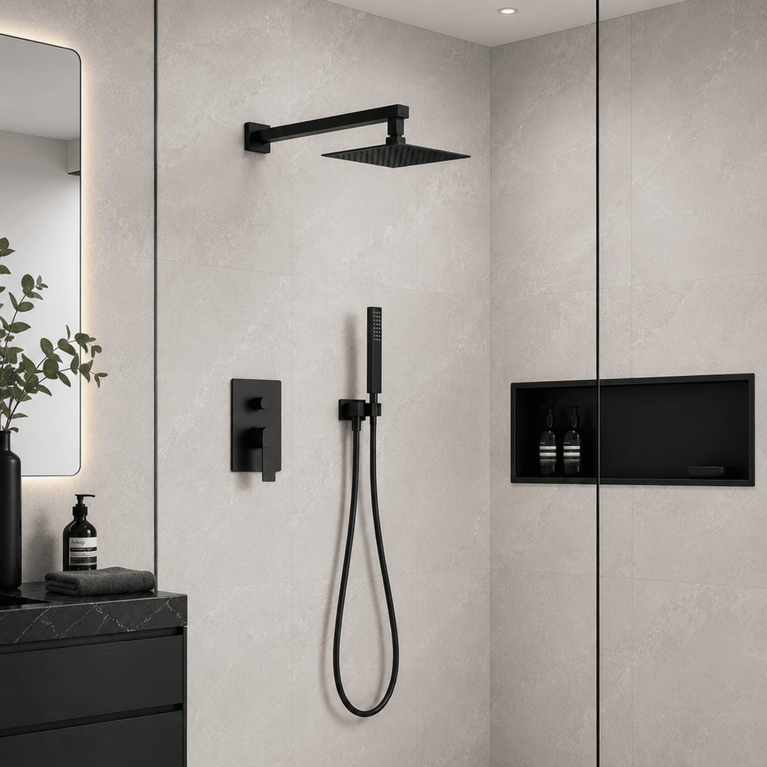 Robinetterie CASCATA de douche - carré noir mat