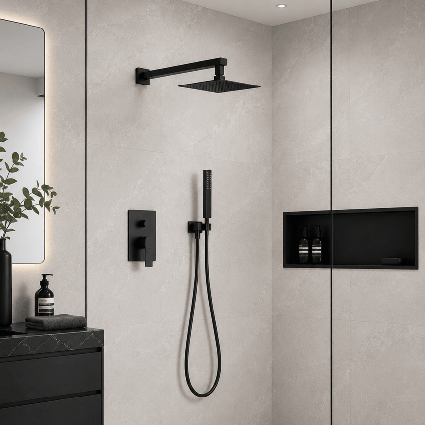 Robinetterie CASCATA de douche - carré noir mat