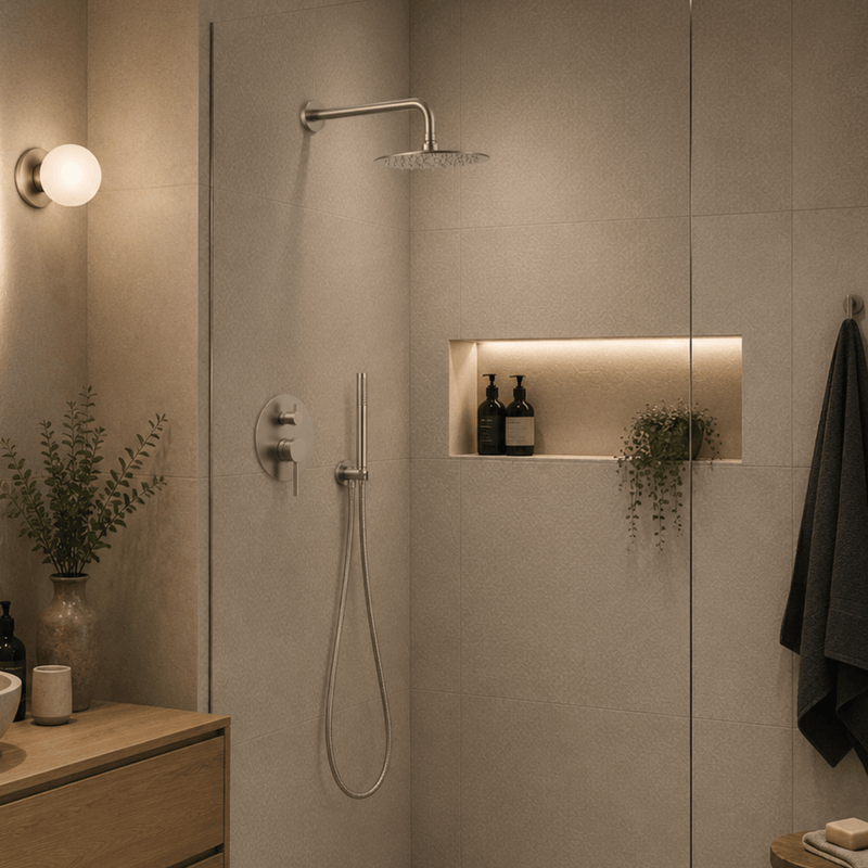 Robinetterie CASCATA de douche - rond acier brossé