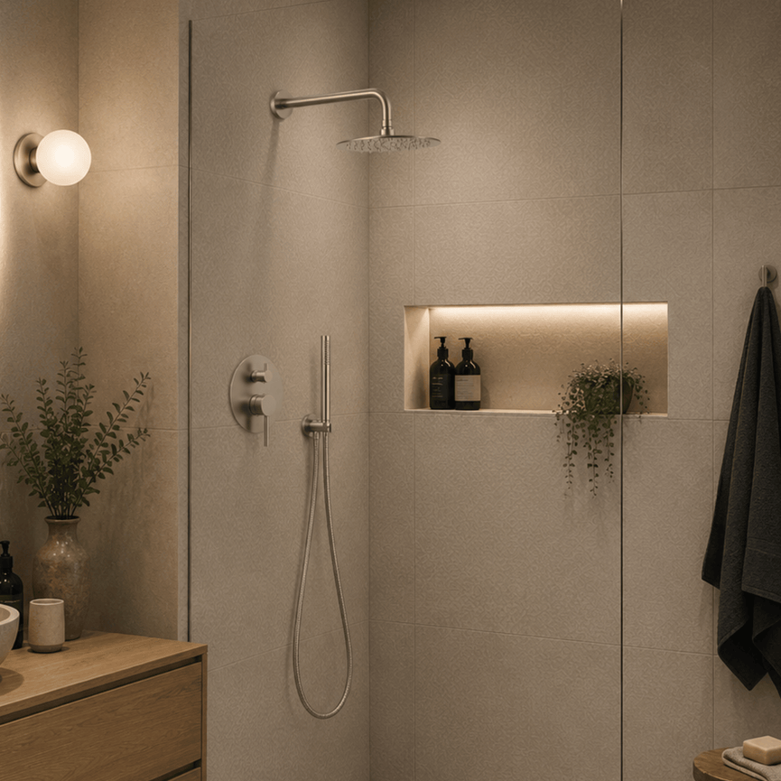 Robinetterie CASCATA de douche - rond acier brossé