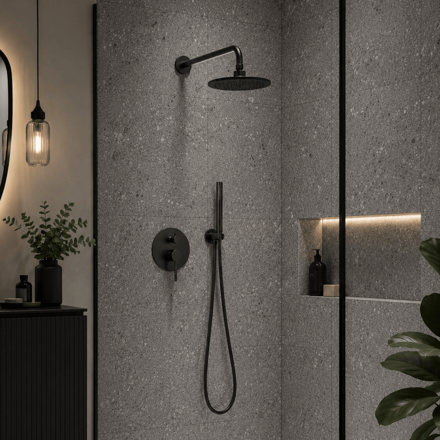 Robinetterie CASCATA de douche - rond noir mat
