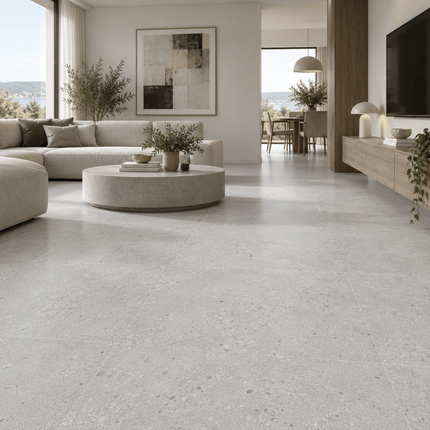 24x24 Stone Cement Silver Matte ceramic