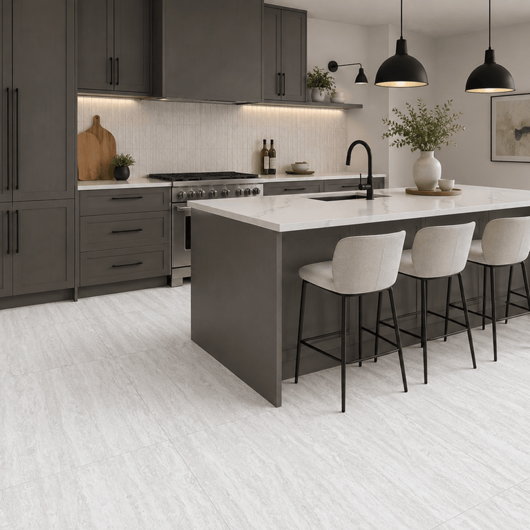 Céramique 24x24 Travertin Bianco Mat Texturé