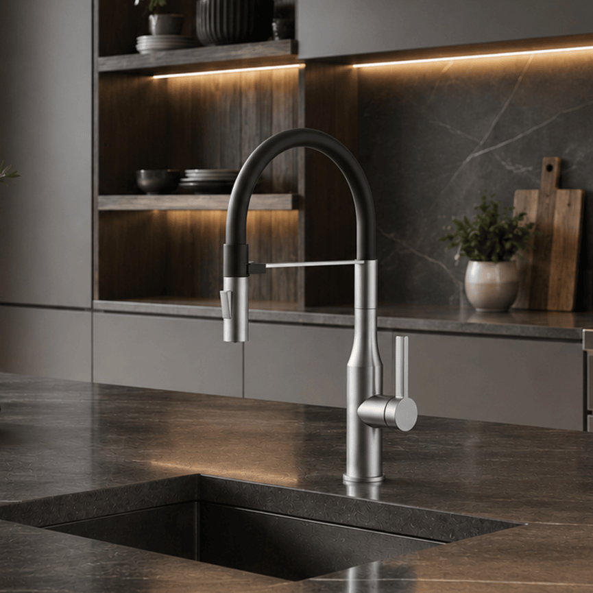 Robinet ETERNO de cuisine avec tuyau flexible - acier brossé