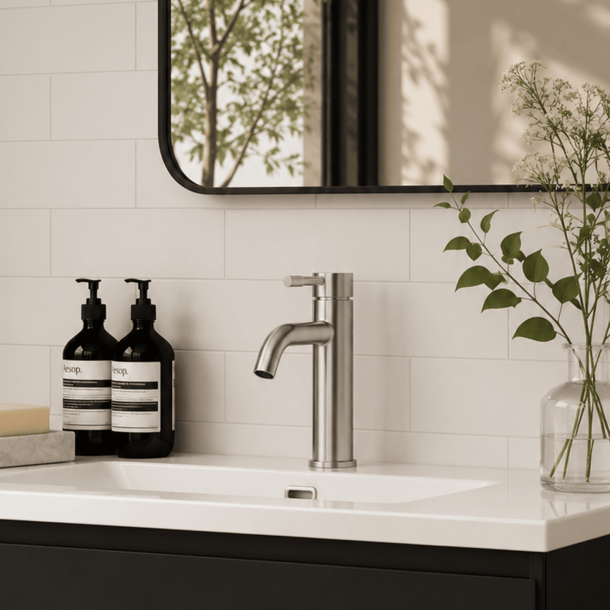 Robinet INIZIO de lavabo - rond acier brossé