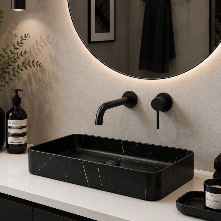 Robinetterie INIZIO murale pour vasque noir mat