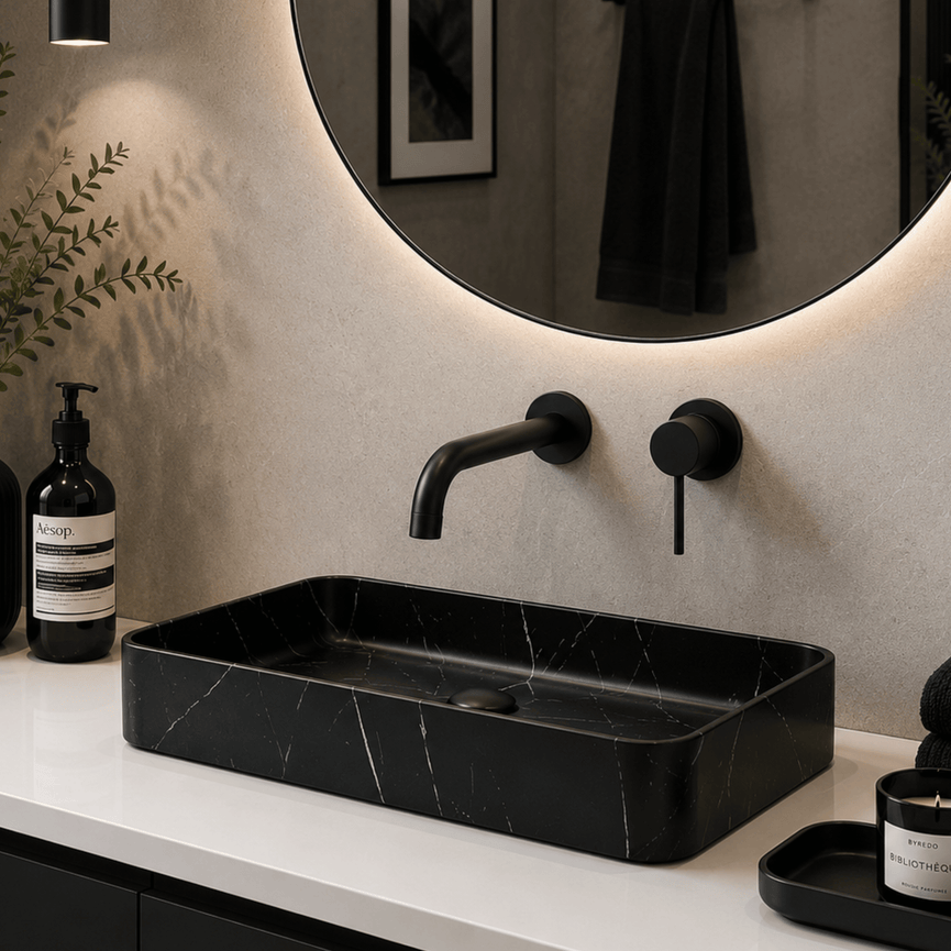 Robinetterie INIZIO murale pour vasque noir mat
