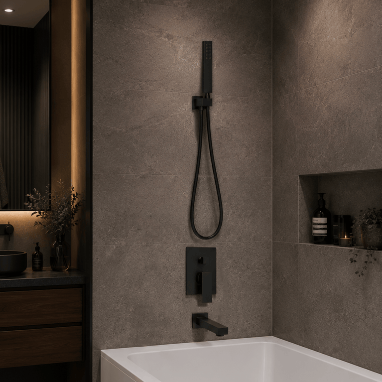 Robinetterie SERENITA murale pour bain douche carré noir mat