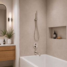 Robinetterie SERENITA murale pour bain douche rond acier brossé
