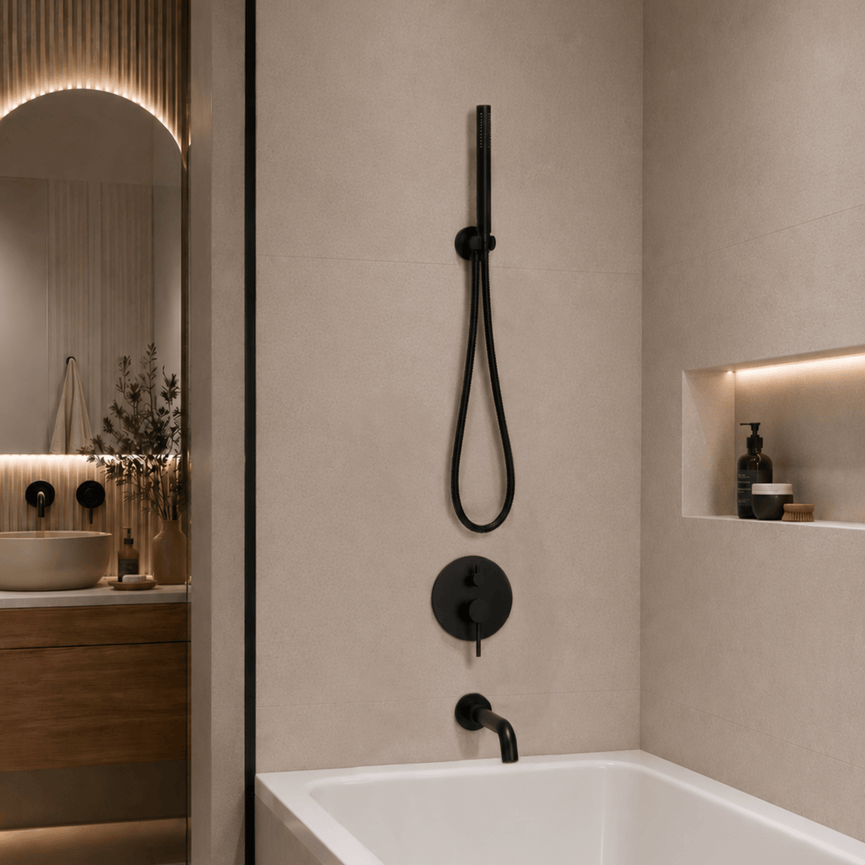 Robinetterie SERENITA murale pour bain douche rond noir mat