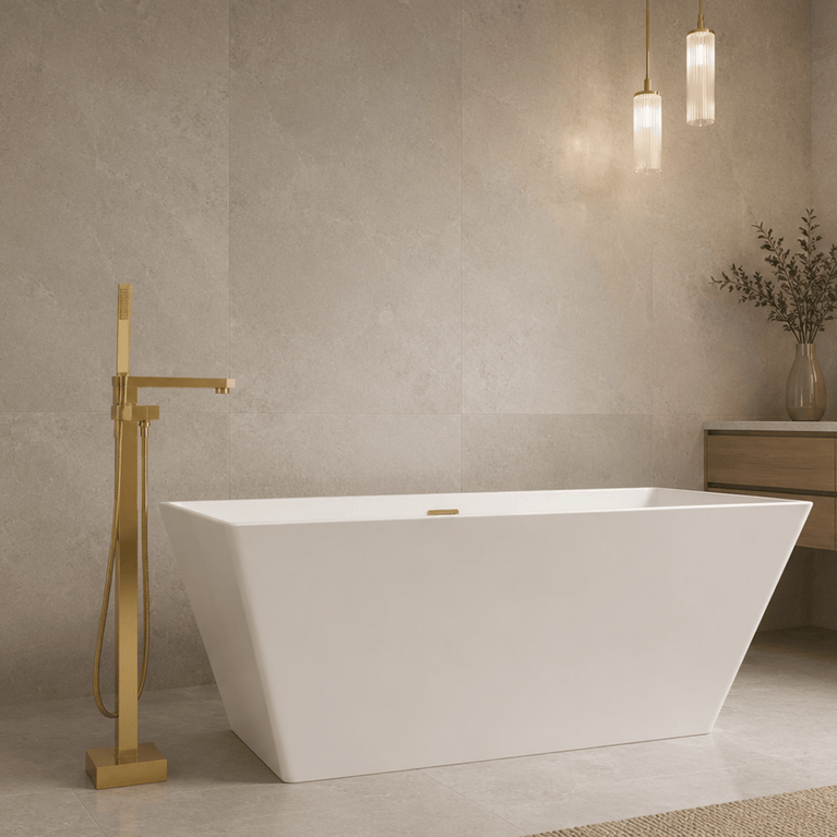 Robinetterie SERENITA pour bain autoportante - carré or brossé