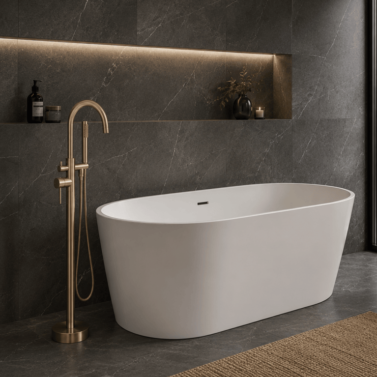 Robinetterie SERENITA pour bain autoportante - rond or brossé