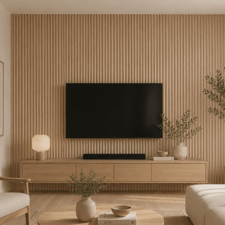 Panneau décoratif mural WPC – demi-rond bois naturel