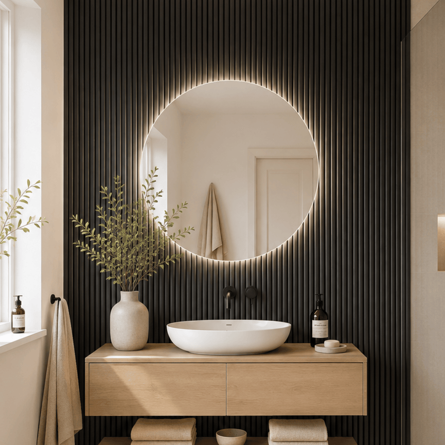 Panneau décoratif mural WPC – demi-rond noir
