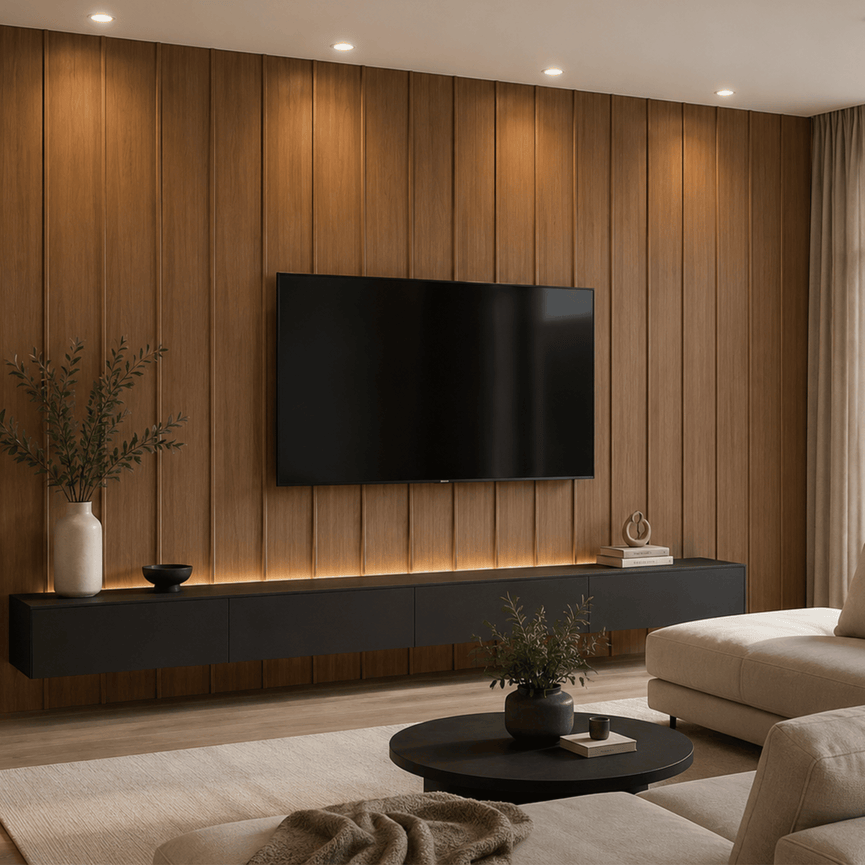 Panneau décoratif mural WPC – latte de bois large ambré