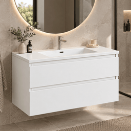 Vanity unit with ceramic countertop - matte white