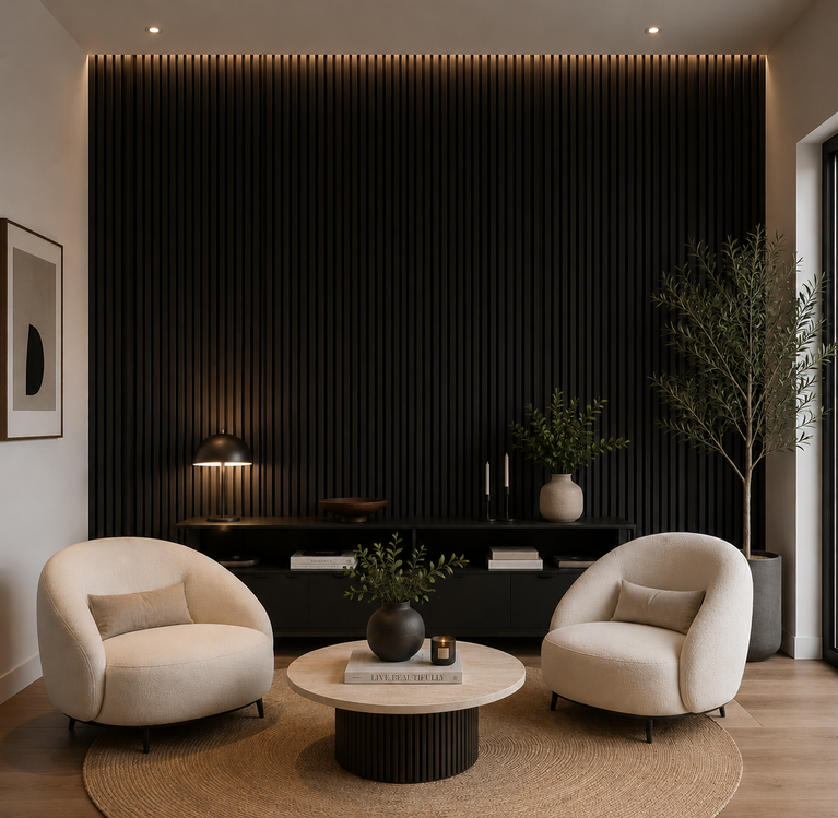 Panneaux acoustiques en latte de bois couleur Eben 24" x 109"