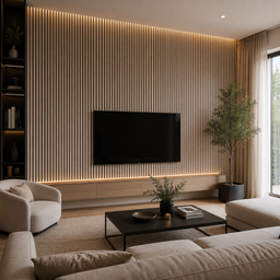 Panneaux acoustiques en latte de bois couleur naturel 24" x 109"