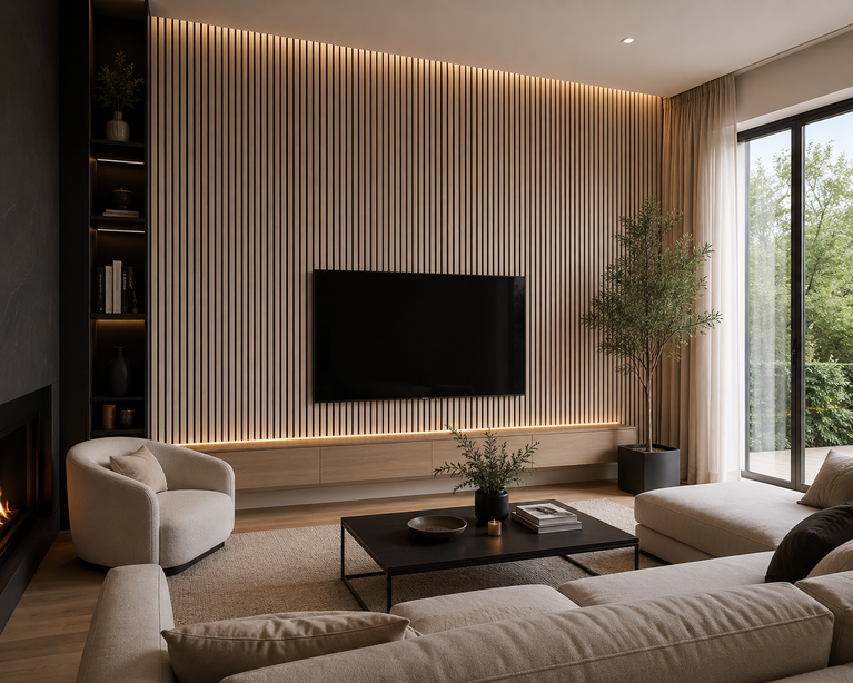 Panneaux acoustiques en latte de bois couleur naturel 24" x 109"