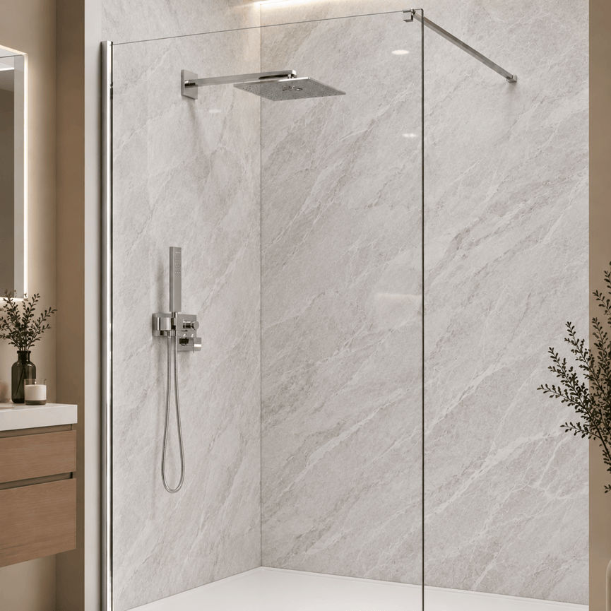 Mur de douche en PVC effet marbre gris perle lustré 48 po x 96 pouce