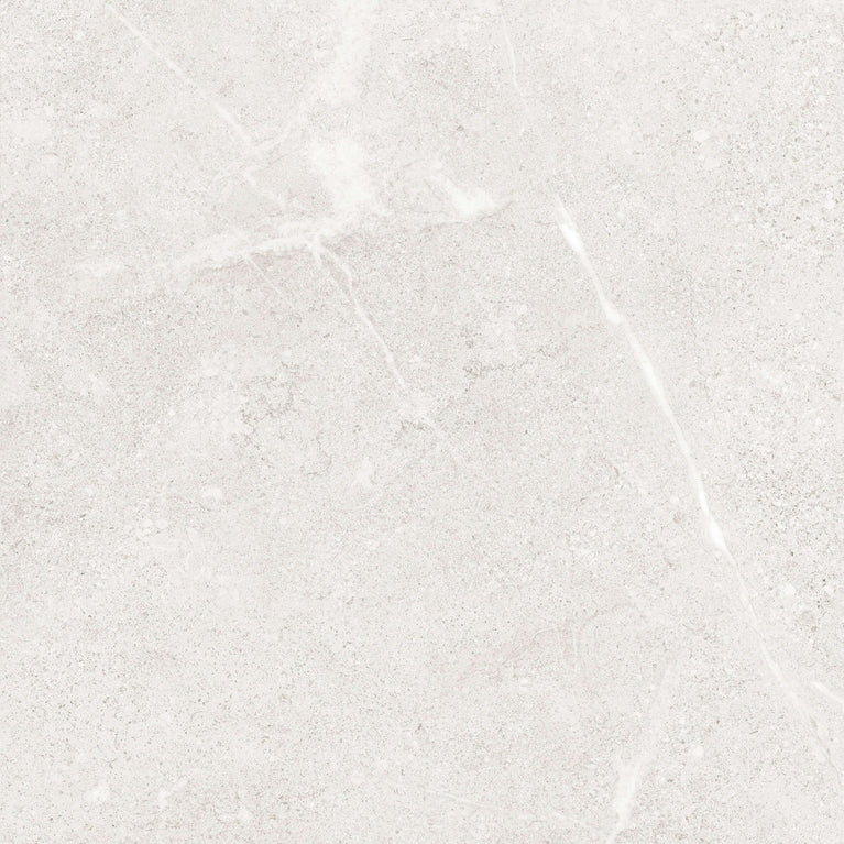 Carrelage Céramique Great Stone Bianco, texture pierre blanche élégante, finition mate, pour sol et mur, idéal pour intérieurs modernes et espaces commerciaux, aspect naturel avec légères veines