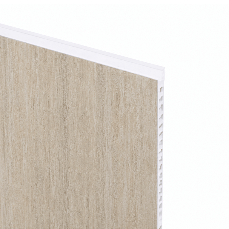 Mat travertine-effect PVC shower wall, 48 in x 96 in