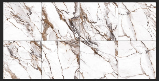 Exemple de carreaux en céramique blanc a effet marbré marron Oikos Entrepôt de la Réno avec effet lustré