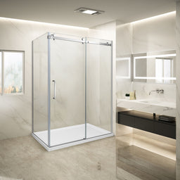 Douche (Base et Vitres inclus) chrome 36" X 60" en coin -Mur droit vitre gauche- | Entrepôt de la Réno
