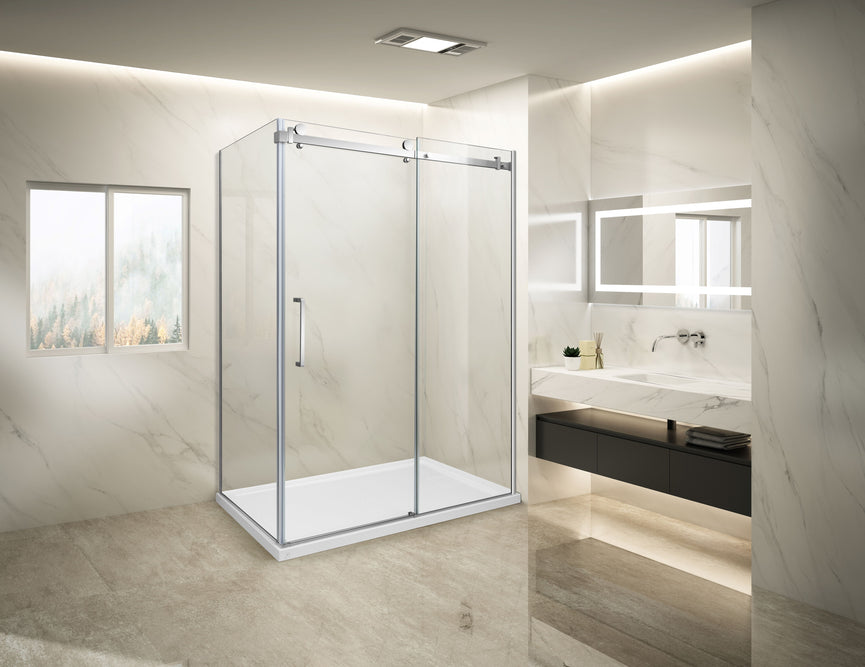 Shower (Base and Glass included) Chrome 36" X 60" in corner -Right wall left window-