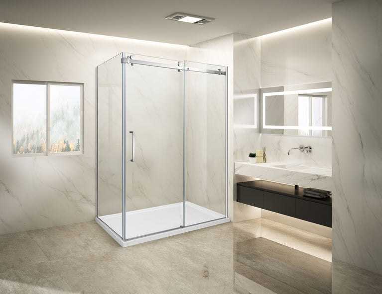 Shower (Base and Glass included) chrome 32" X 60" in corner -Right wall left window-