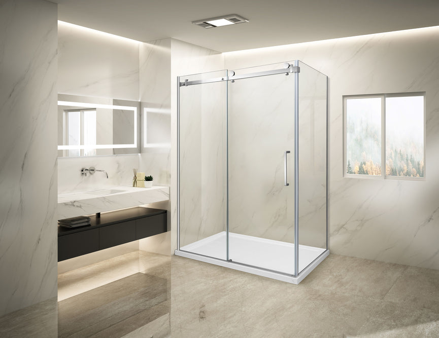 Shower (Base and Glass included) Chrome 36" X 60" in corner -Left wall right window-