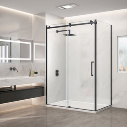 Douche (Base et Vitres inclus) noire 32" X 60" en coin -Mur gauche vitre droite- | Entrepôt de la Réno