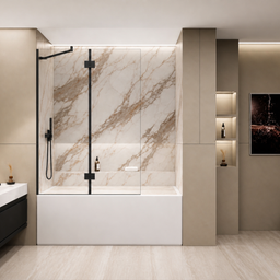 Écran de bain 60" en verre trempé 8mm avec porte pivotante penture NOIR MAT