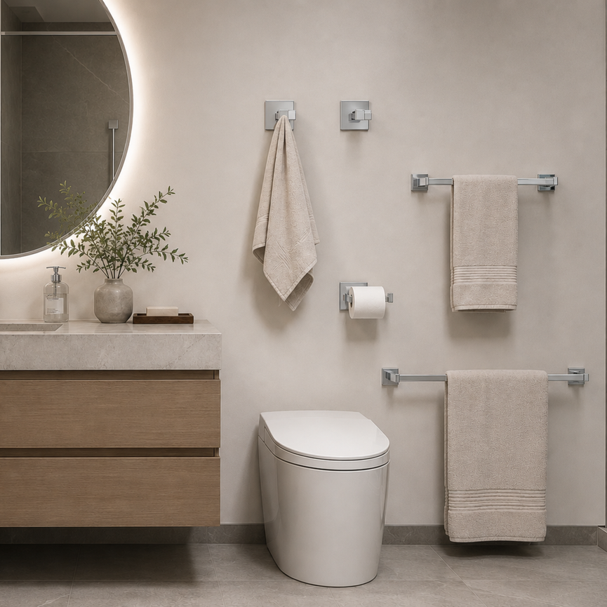 Ensemble d'accessoires de salle de bain - Chrome carré 24"