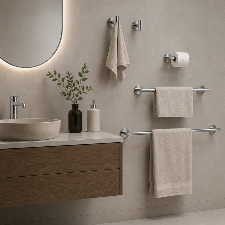 Bathroom accessory set - Round chrome 24"