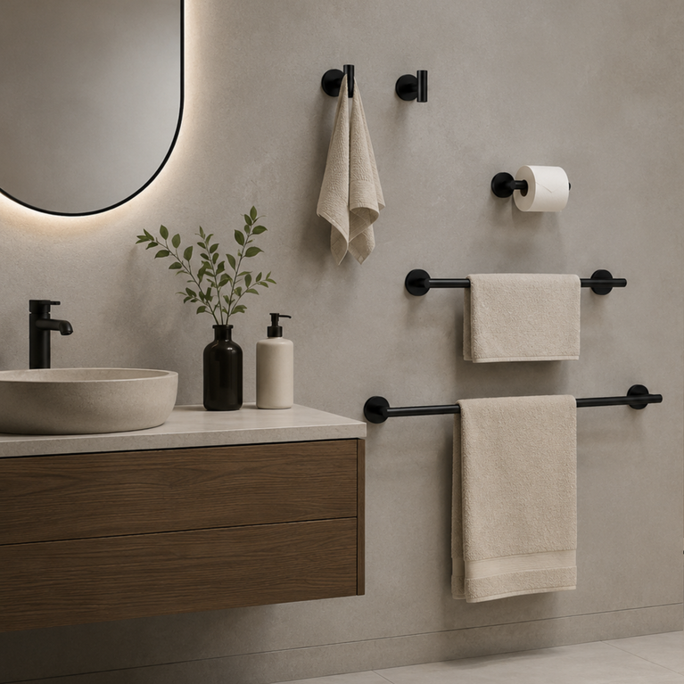 Bathroom accessory set - Black round 24"
