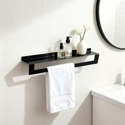 Étagère murale Reversa noir mat – porte-serviette & tablette réversible