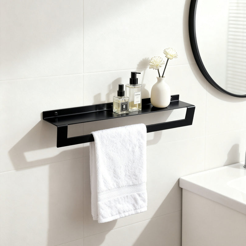 Étagère murale Reversa noir mat – porte-serviette & tablette réversible