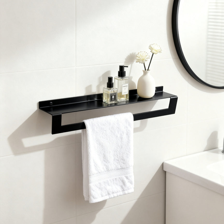 Étagère murale Reversa noir mat – porte-serviette & tablette réversible