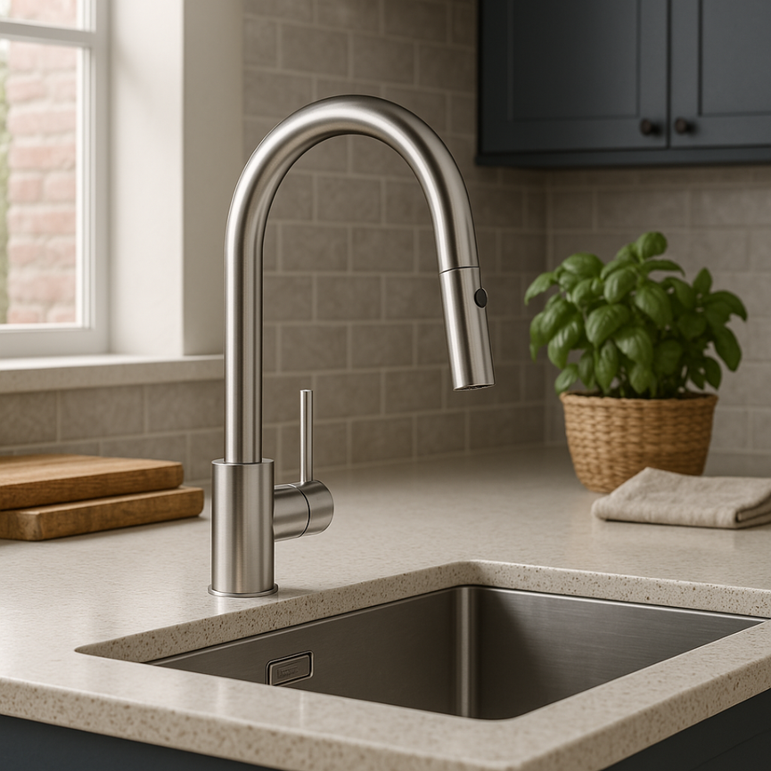 Kitchen faucet: Deluxe brushed stainless steel design