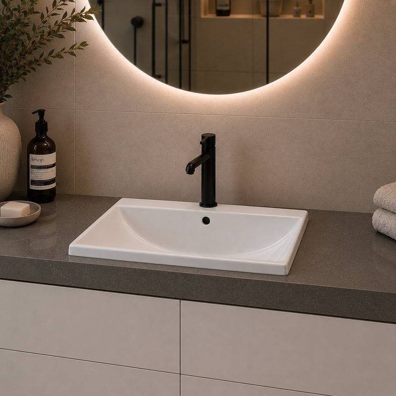 Lavabo rectangulaire 8056, semi-encastré avec trou, porcelaine 23.6" X 18.1" X 7,5"