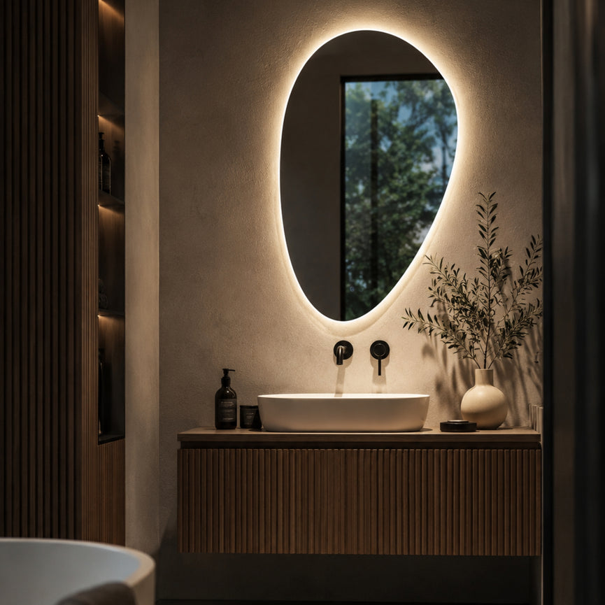 Miroir irrégulier 26x40 sans cadre à éclairage DEL
