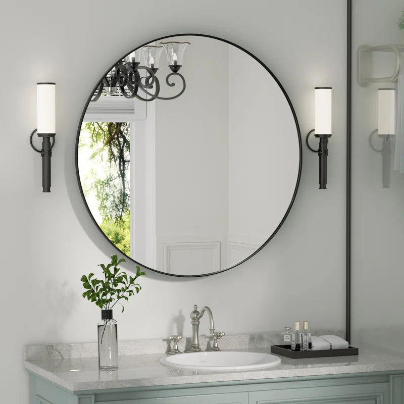 Miroir rond 32" avec cadre en métal noir