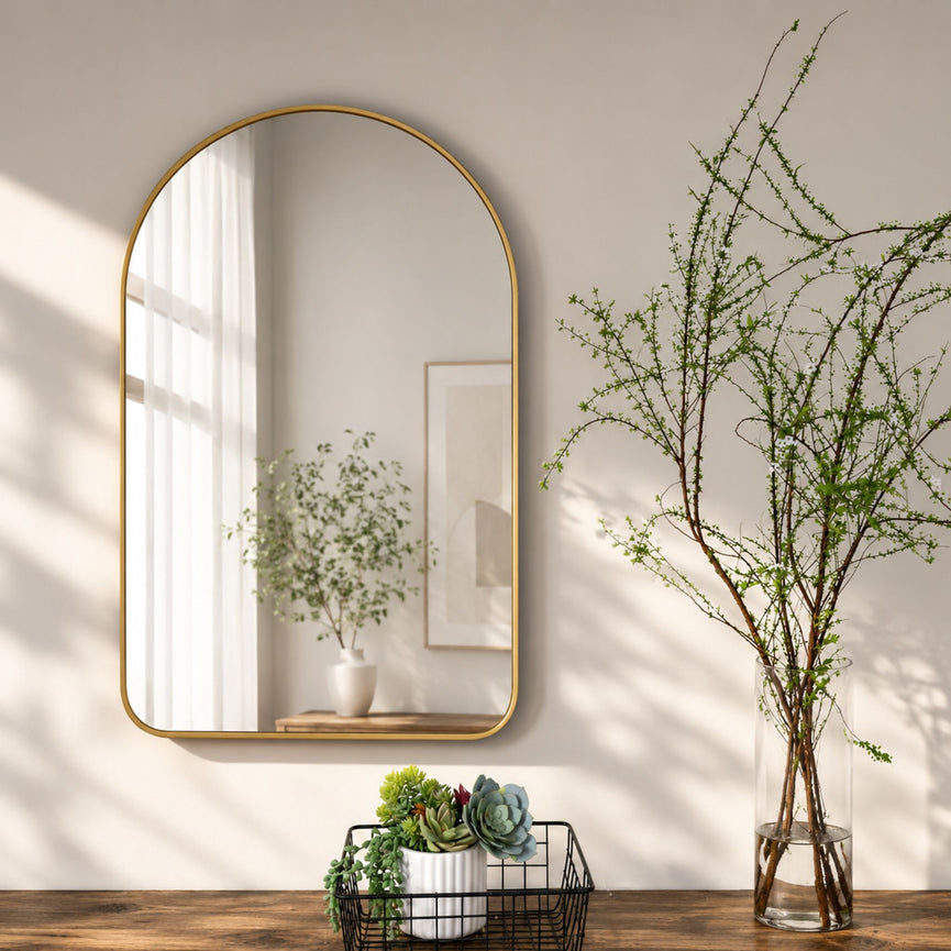 Miroir en arche 27"X40" avec cadre en métal doré