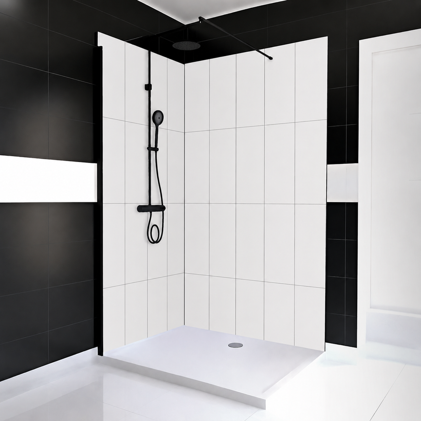 Mur de douche en PVC, effet céramique droite 12 po x 24 po, blanche, 48 po x 96 po