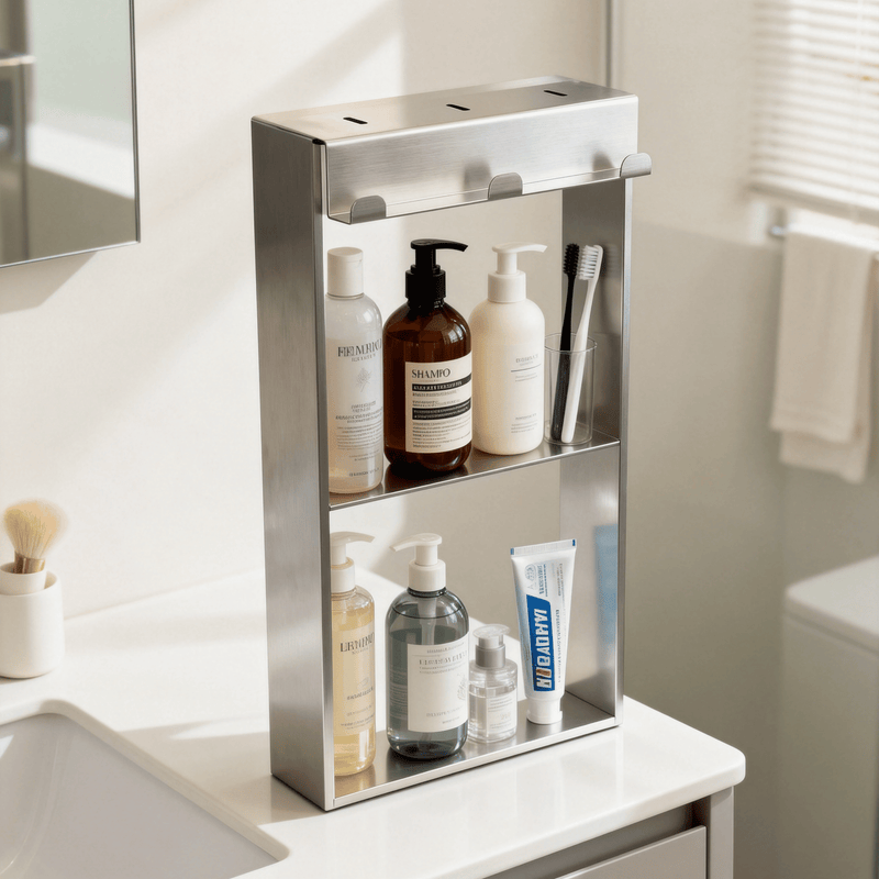 Adjustable Double Shower Glass Organizer 12X24 - Satin Chrome Finish